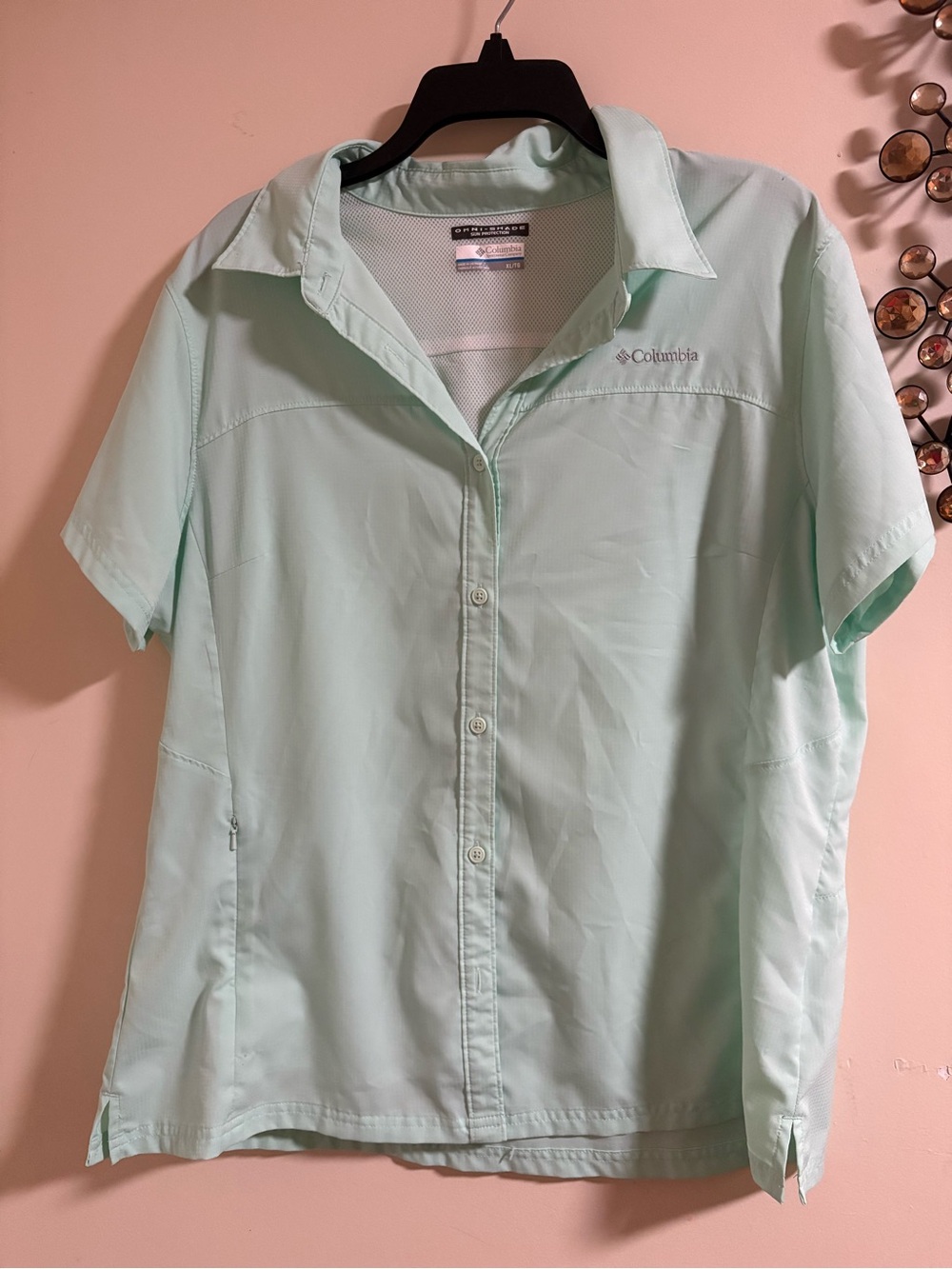 Columbia Light Mint Green Short Sleeve Button Shirt